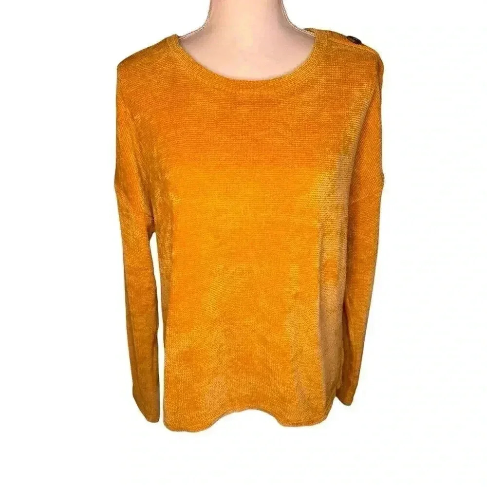 NEW Pink Rose Women’s Medium Golden Mirage Button Shoulder Crewneck‎ Sweater NWT